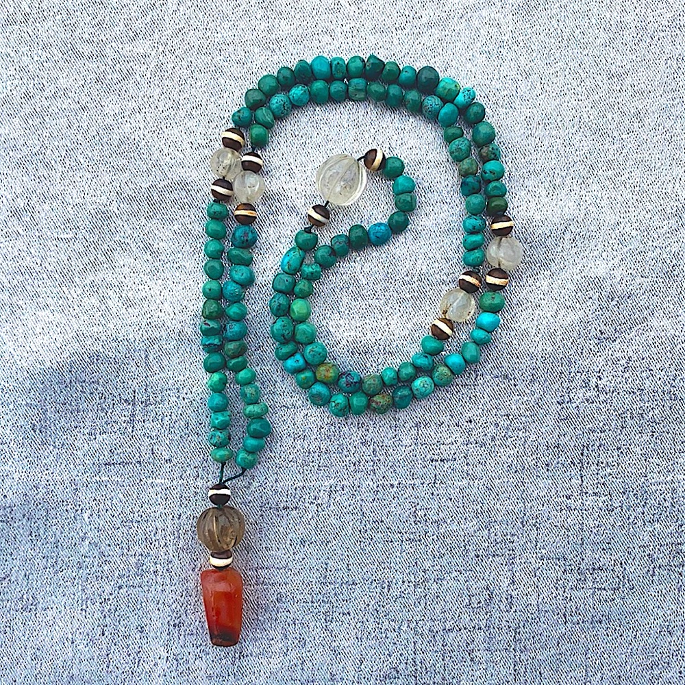 Antique Genuine Citrine & Turquoise Necklace